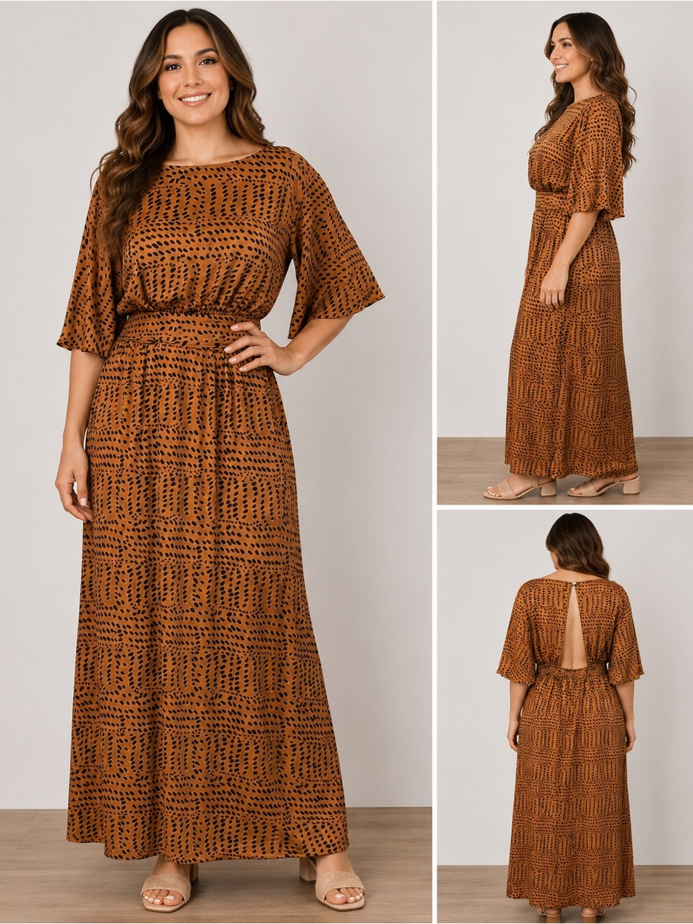 She + Sky Open Back Boho Maxi Dress L